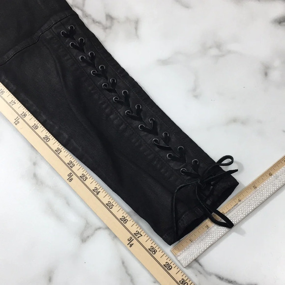 Polo Ralph Lauren The Tompkins Skinny Jeans Womens 25 Lace Up Black Coated Denim - Picture 8 of 14